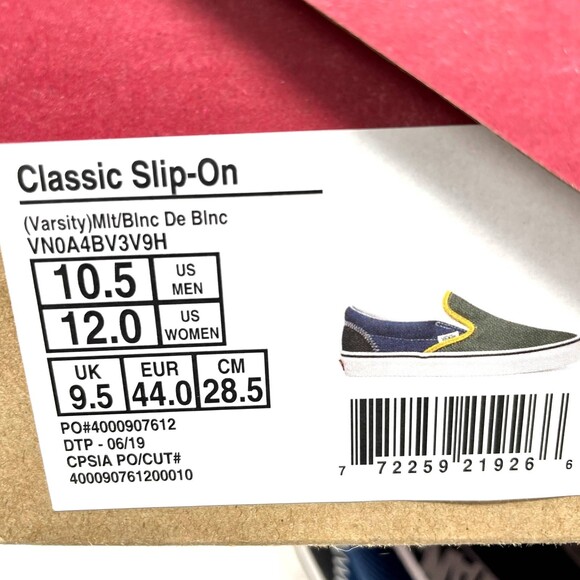 Vans Classic Slip-On Varsity VN0A4BV3V9H Mens Size 10.5 NEW Multi color Green - Picture 9 of 9